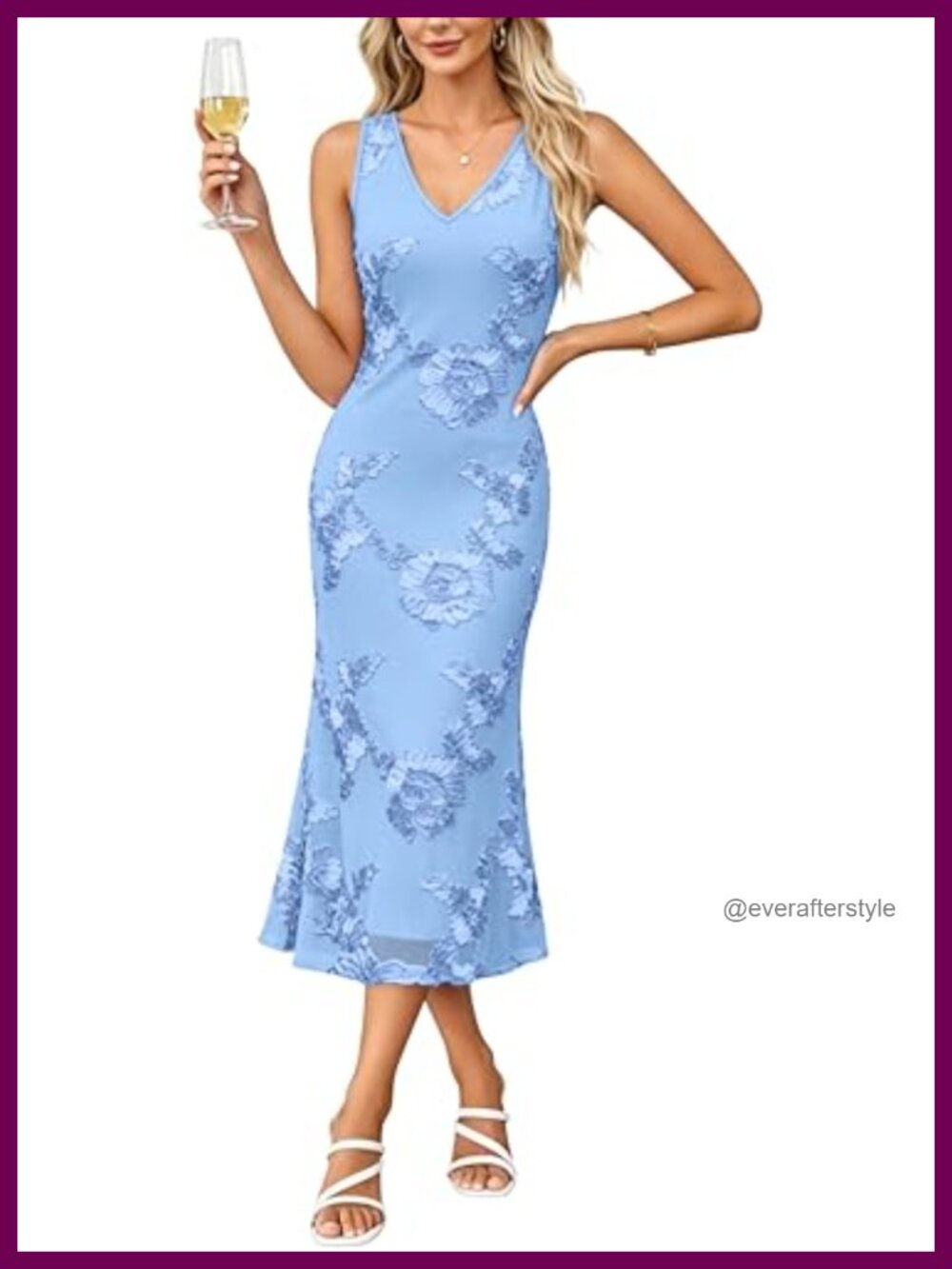 Sleeveless V Neck Floral Bodycon Midi Dress Wedding Guest Cocktail